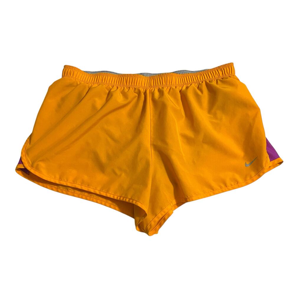 Nike Womens Athletic Shorts Large Orange Tempo Dri Fit Lined Running Workout